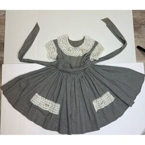 Vintage Girls Gingham Dress Handmade 1950s 60s Lace Collar 3T 4T Full Skirt